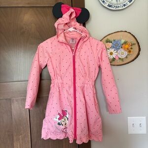 Girls Pink Polka Dot Minnie Mouse Raincoat Size 7/8 Disney